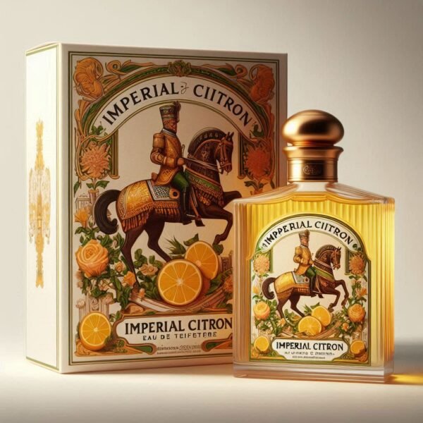 Imperial Citron" Eau de Toilette positioned alongside its stylish box, set against a clean white background. The design highlights its modern and vibrant appeal, perfect for the contemporary man.